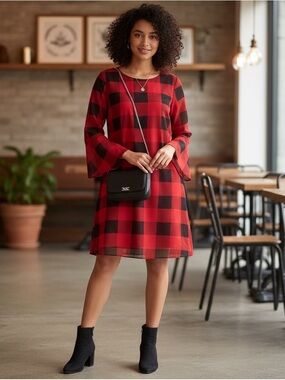Chaps Ladies Red and Black Buffalo Plaid Casual Dress